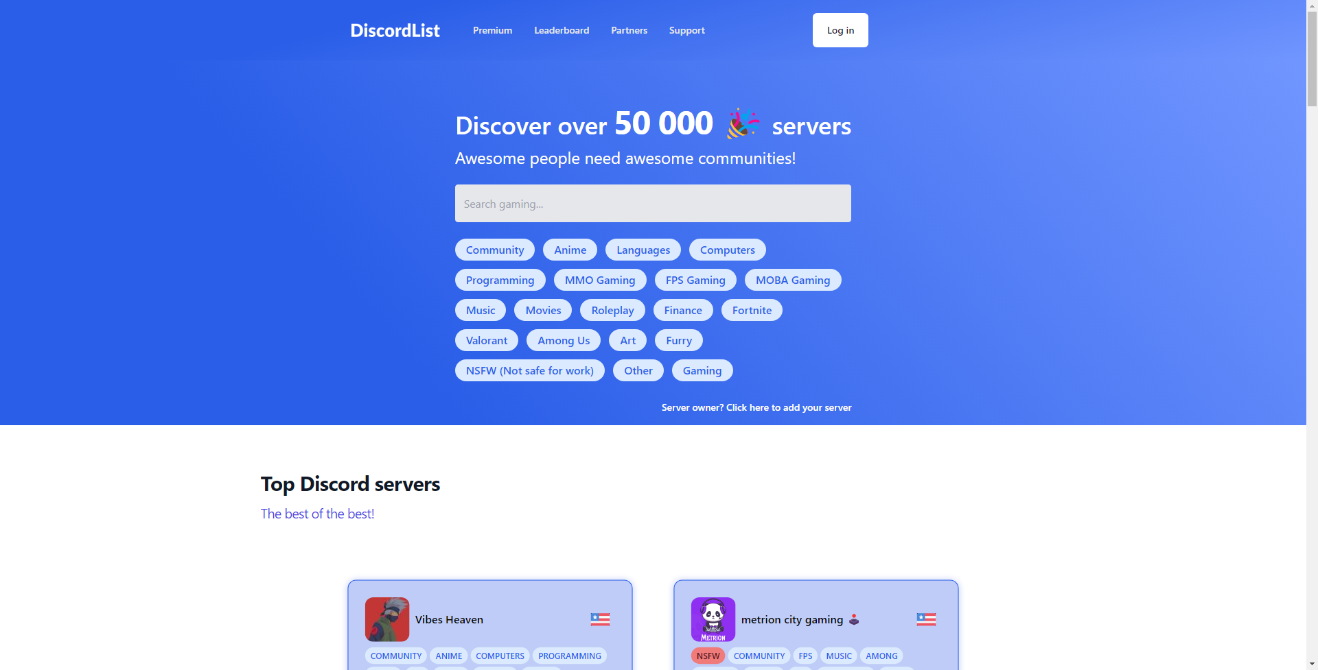DiscordList.me Home Page- HubPrix.com