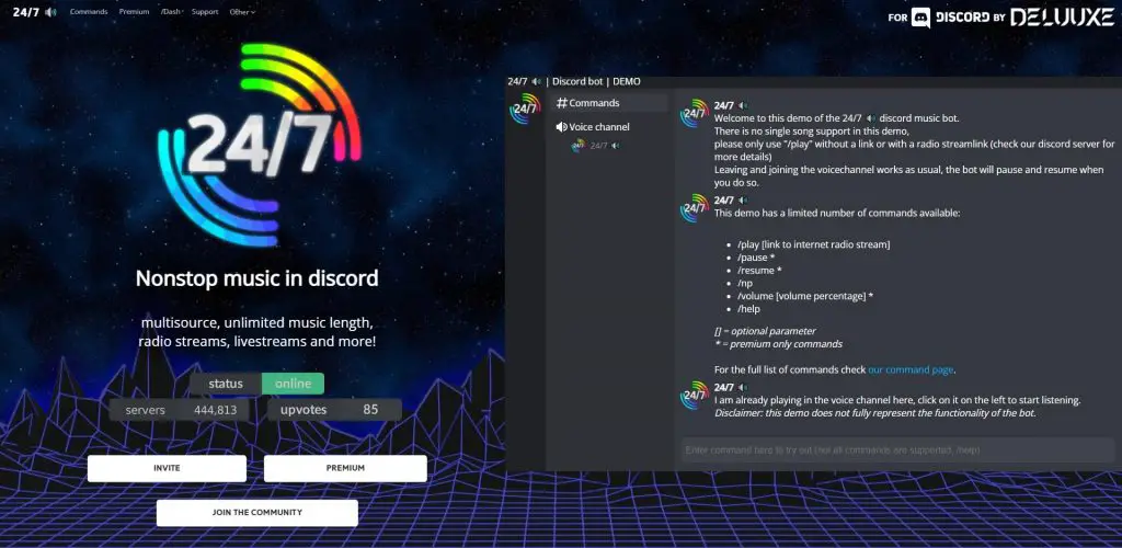 24 7 Music Discord Bot Website Overview - Hubprix.com