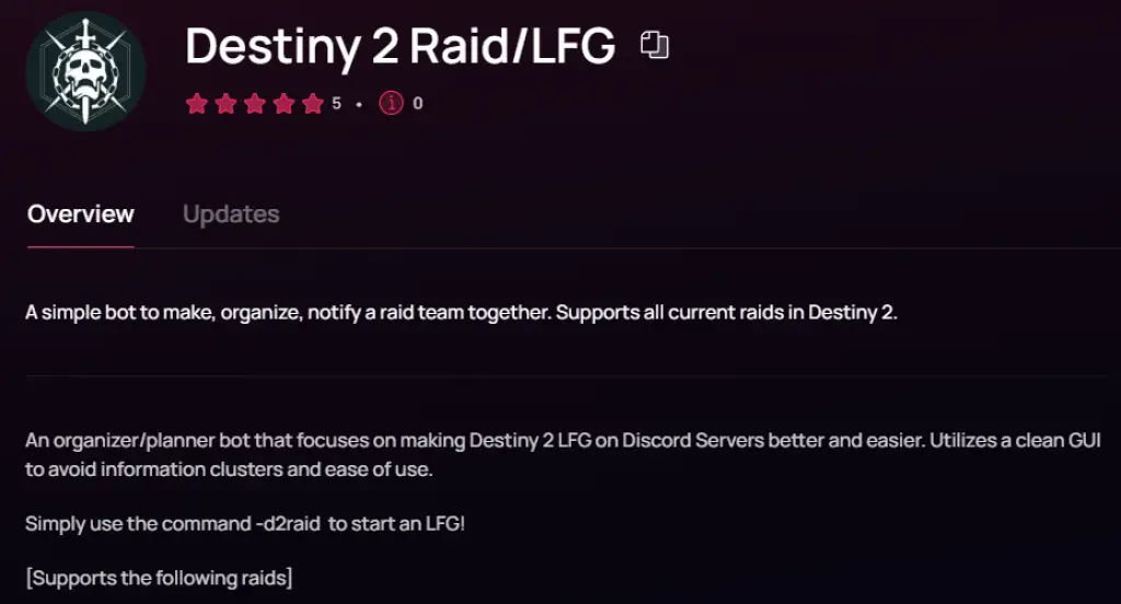 Destiny 2 Raid LFG - Discord Bot - Hubprix.com