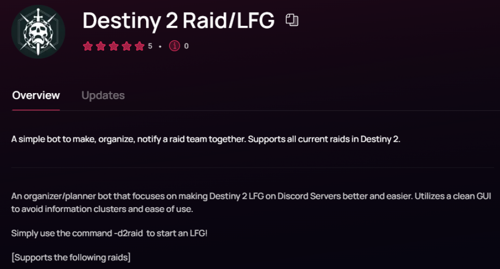 Destiny 2 Raid LFG - Discord Bot - Hubprix.com