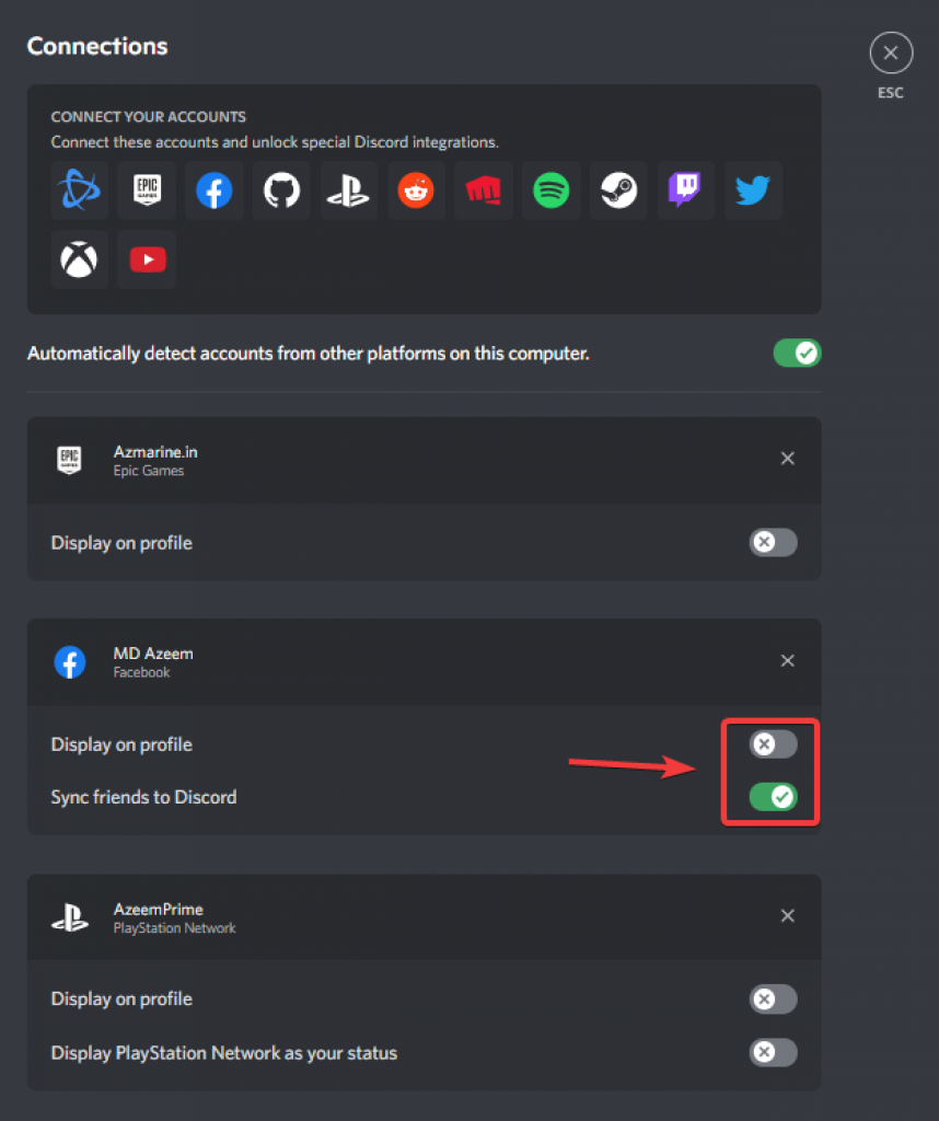 Discord - Display Connection Profile