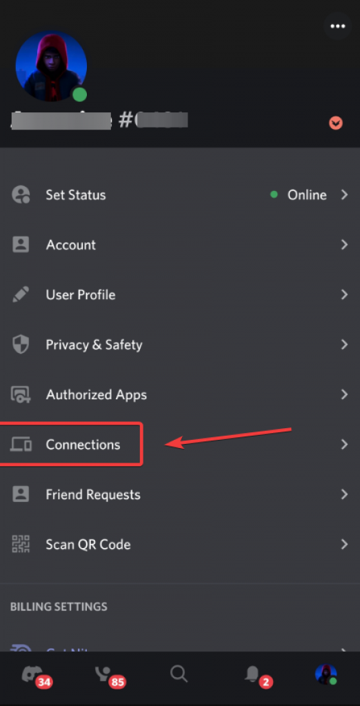 Discord Mobile - Connection Tab