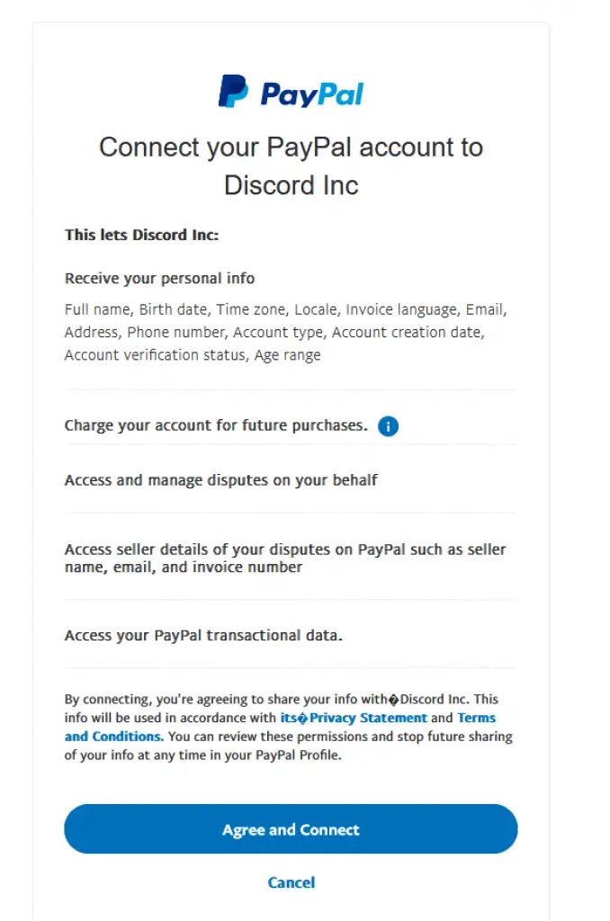 Discord PayPal Connection Access Data