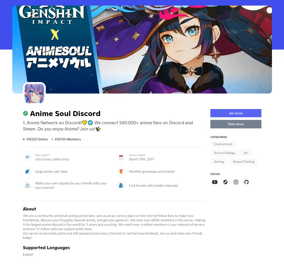 Discord Server Web Page Discovery Anime Soul Page - HubPrix.com