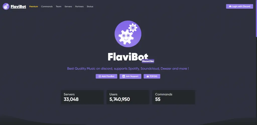 Flavibot Music Discord bot Website overview - Hubprix.com