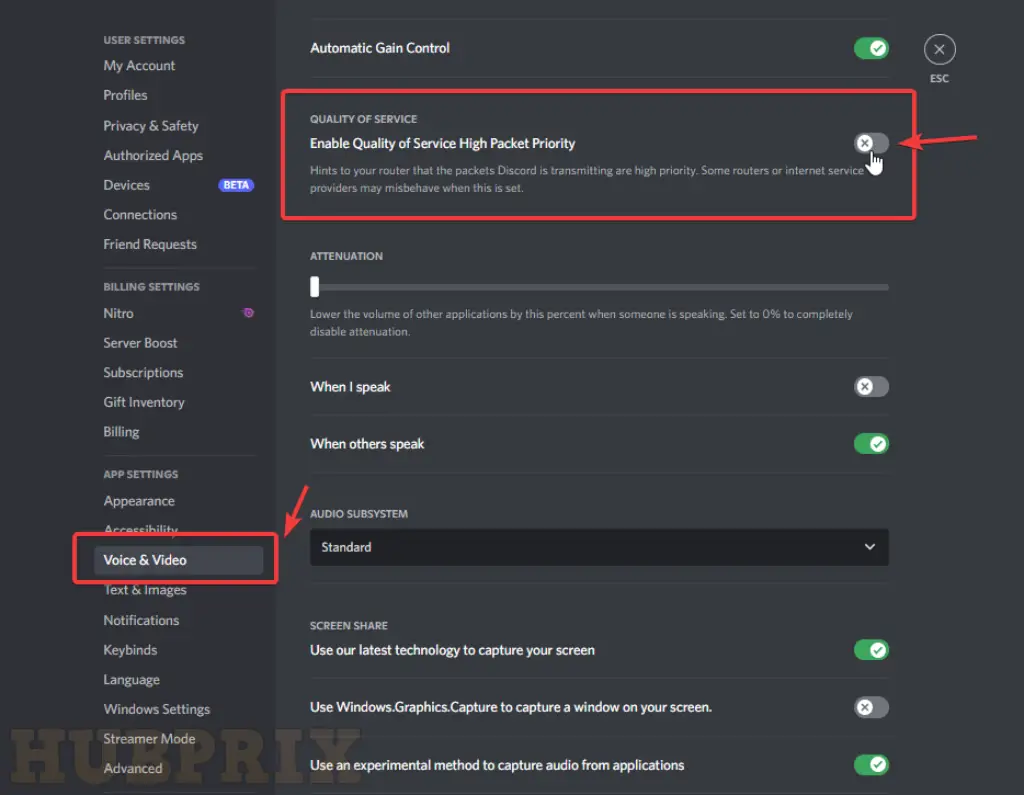 Configure Discord Audio settings Enable Quality