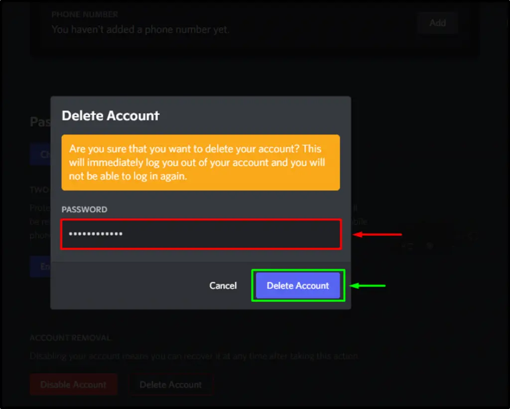 Confirm Deletion of Discord Account HubPrix