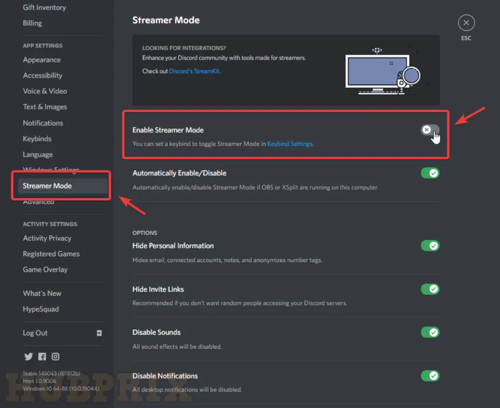 Disable Streamer Mode Discord Setting Disable