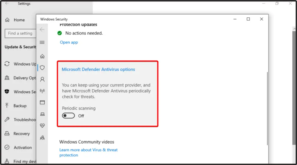 Disable Windows Defender Security