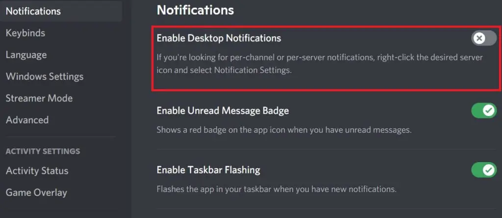 Disabling System Notifications Discord Setting