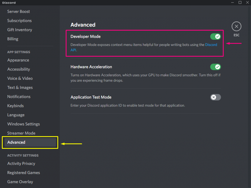 Discord Advanced Setting Developer Mode Enable Tool