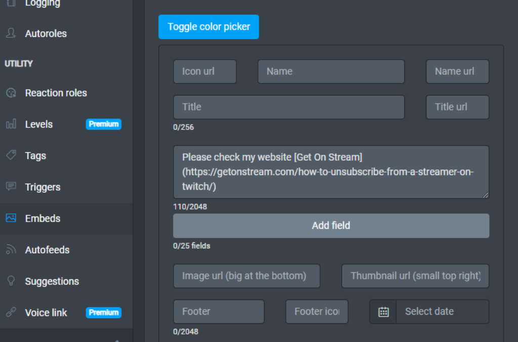 Discord Bot Carl Embed Links