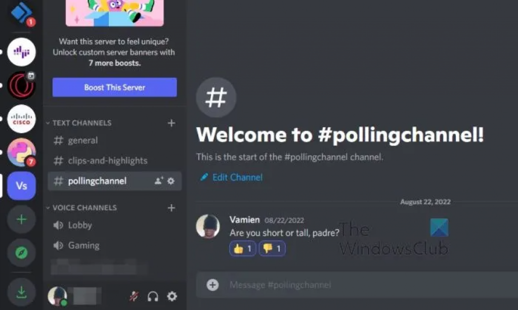 Discord Polling Example Channel