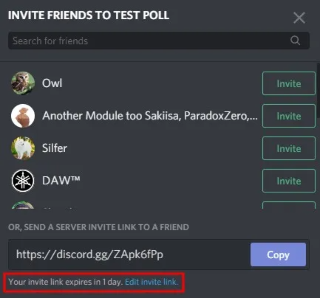 Discord invite links expire Testing Expire Polling HubPrix