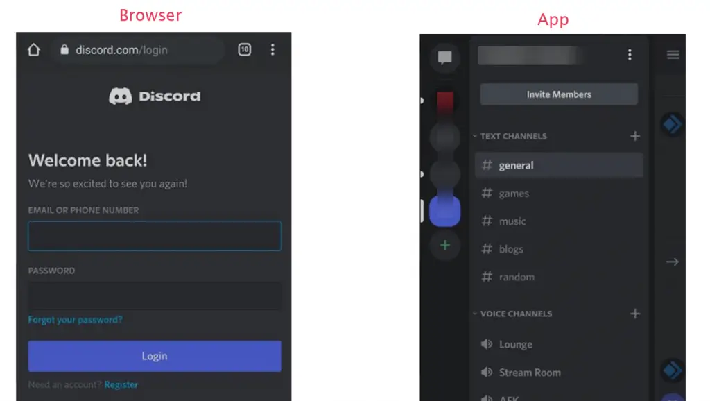 Discord on Mobile via app Site compare HubPrix