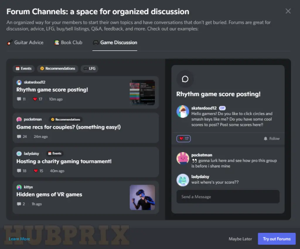 Forum Channel Discord Advertise Overview HubPrix