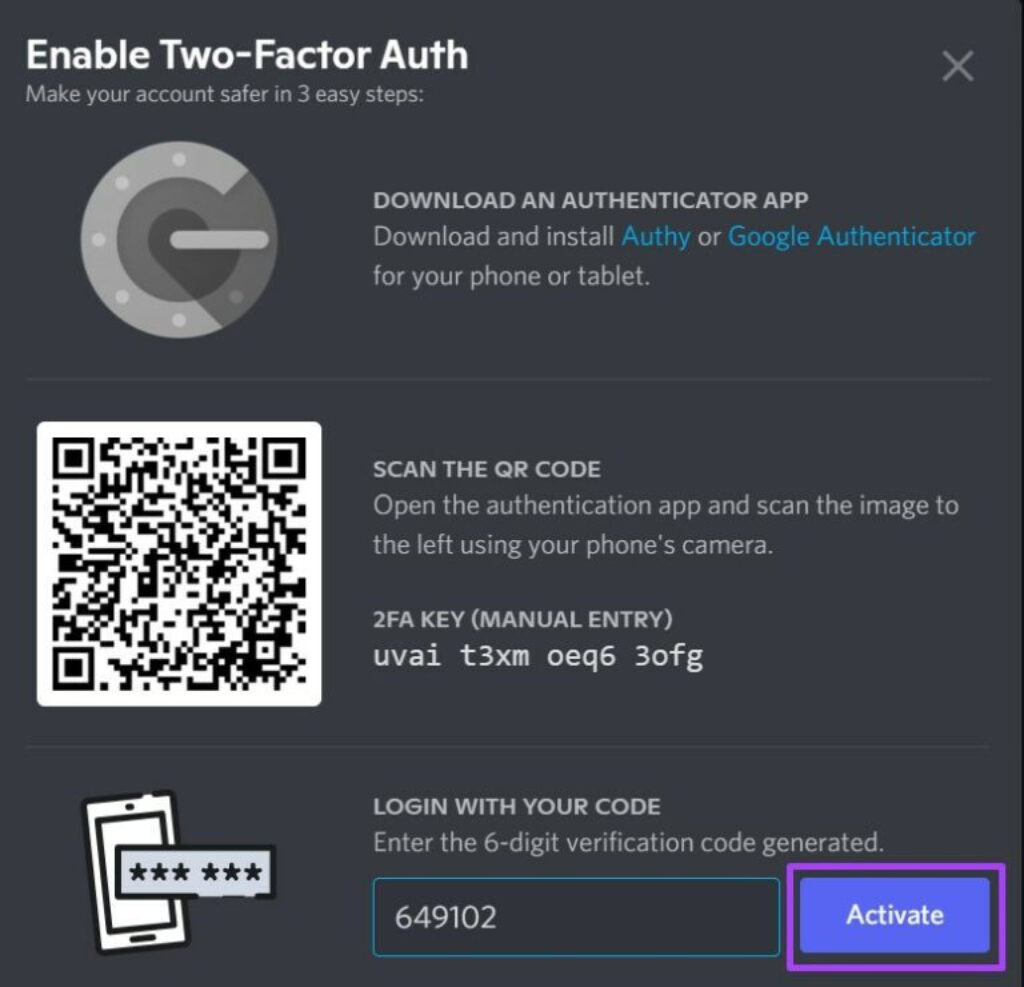 Google Enable Two Factor Scan QR Code