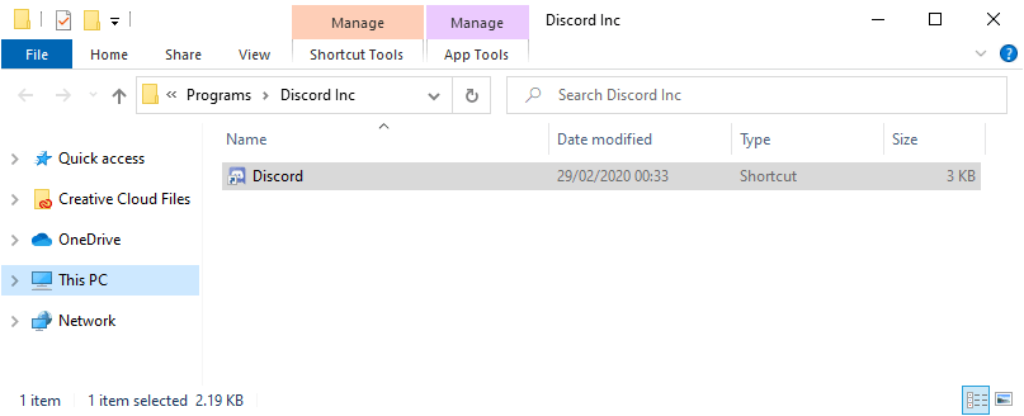 Launch Discord from its install location