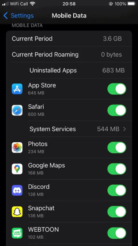 Mobile Data Usuage IOS setting