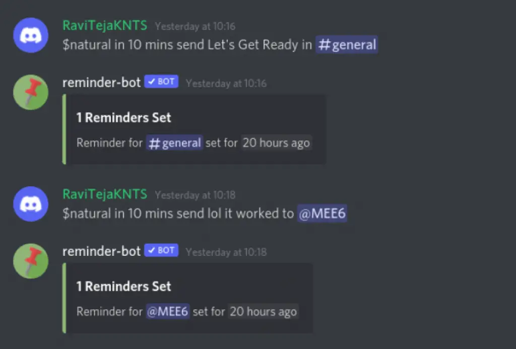 Reminder Bot Discord Bot Time Overview