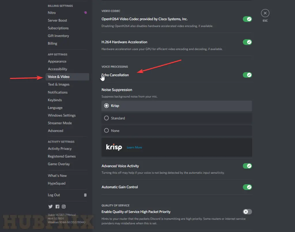 Turn off Echo Cancelation in Discord Setting HubPrix Setup