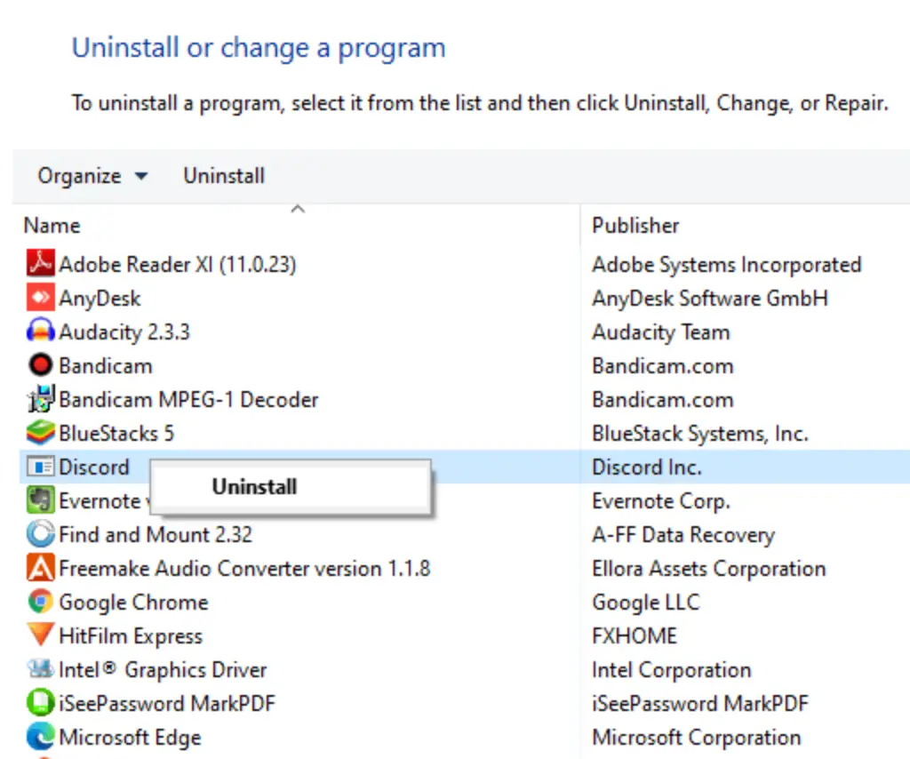 Uninstall Discord Program App HubPrix
