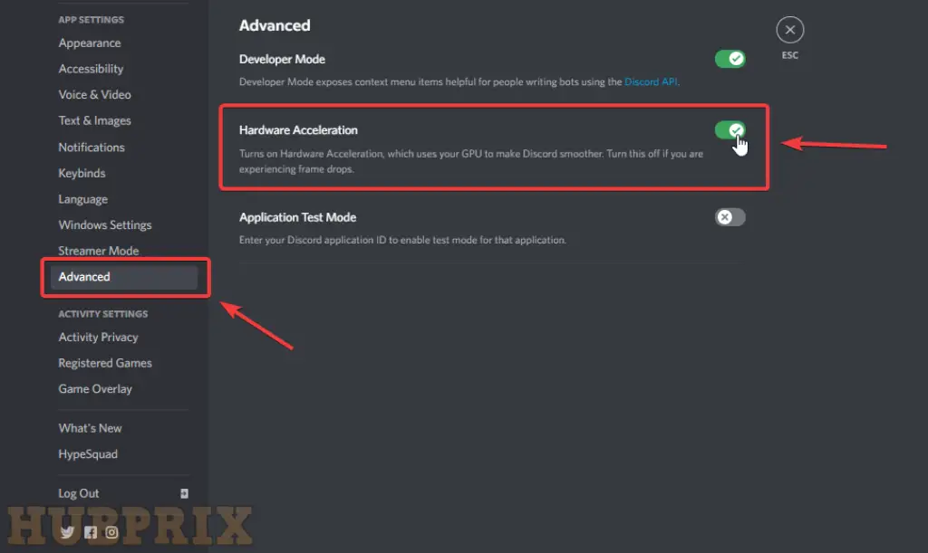 Disable Hardware Acceleration in Discord Setting