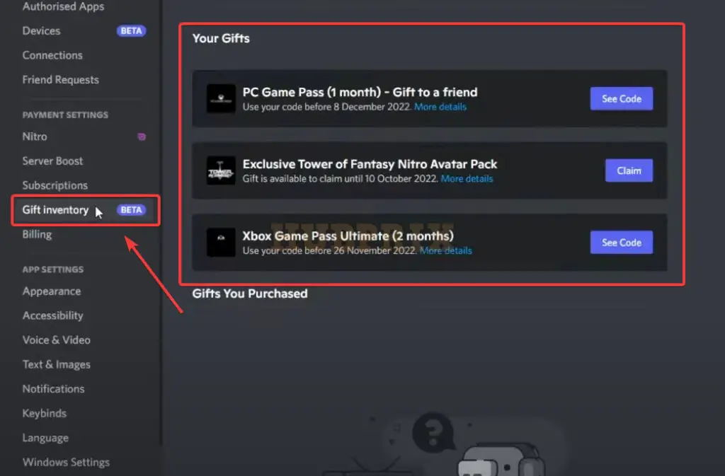 Discord Gift Inventory Beta Claims