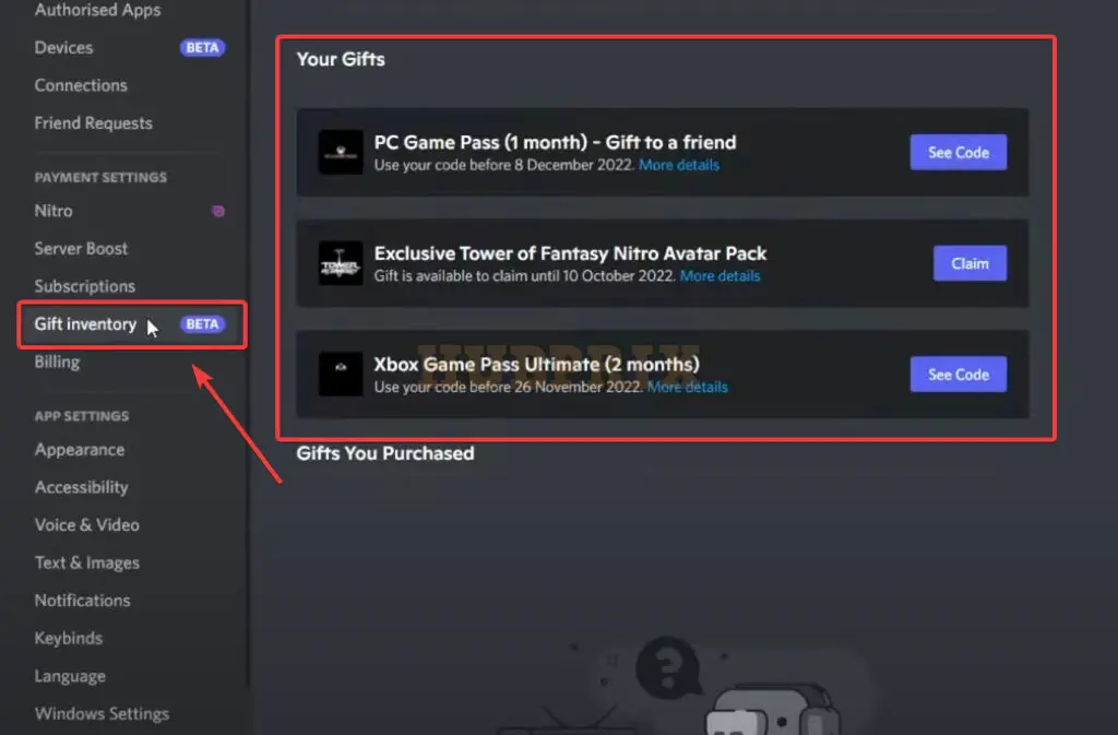 Discord Gift Inventory Beta Claims