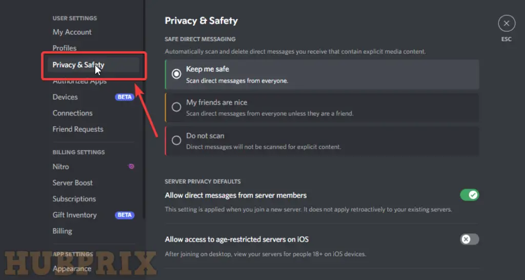 Discord Privacy Safety Feature Setting Option
