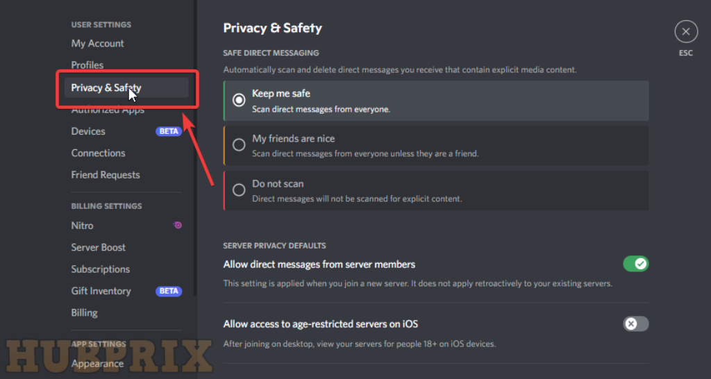 Discord Privacy Safety Feature Setting Option