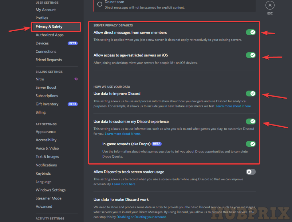 Discord Privacy Setting all Enabling