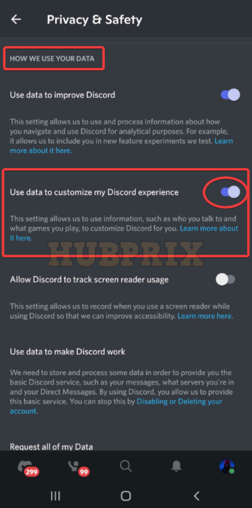 Discord use Data Customize Mobile Users