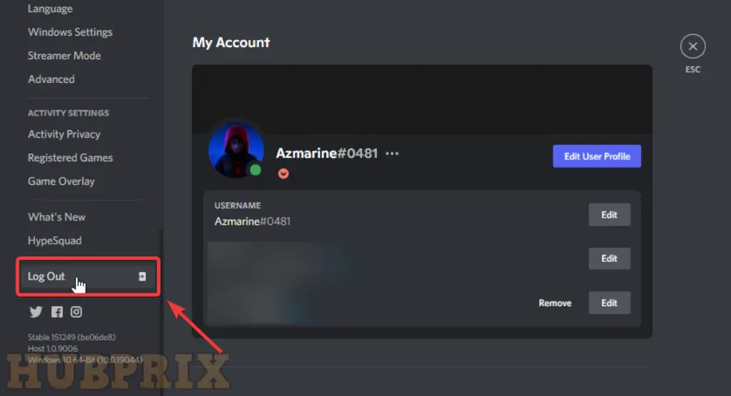 Log Out From PC Discord Account