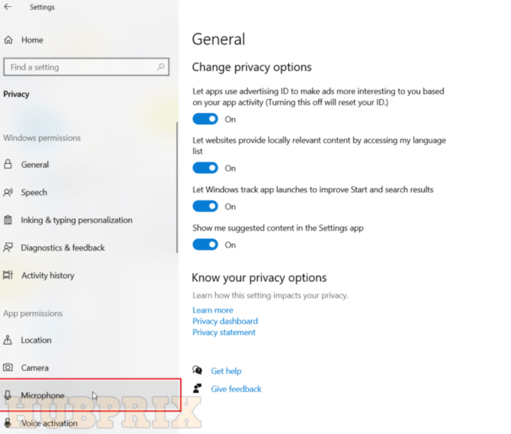Privacy Settings Of Windows
