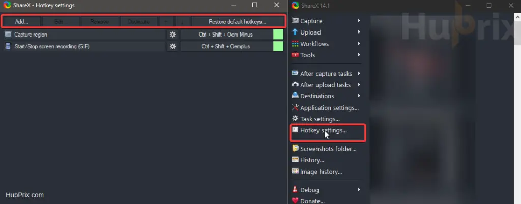 Add HotKeys ShareX