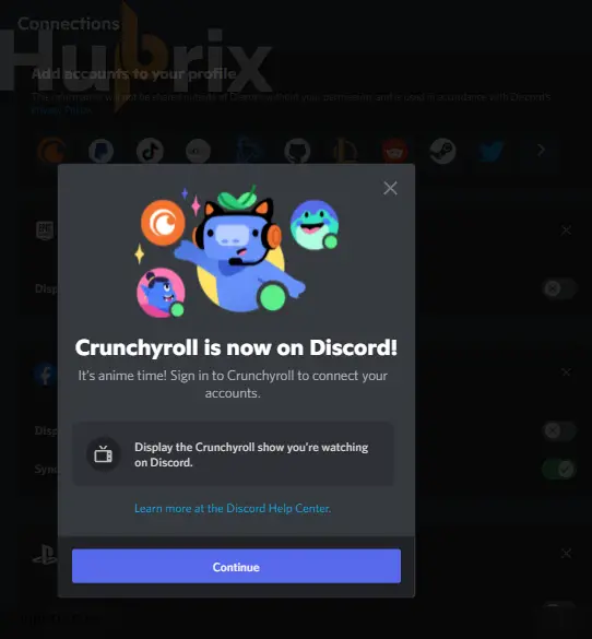Discord You are in Crunchyroll Setting