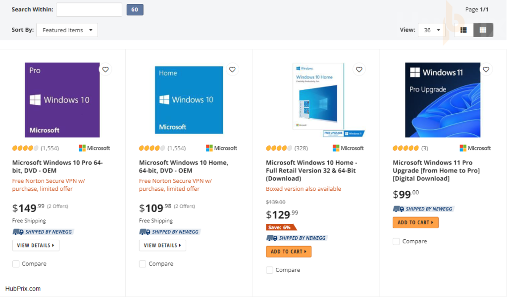 NewEgg Windows 10 Prices