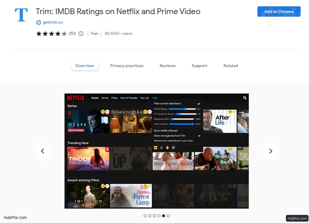 TRIM Chrome Extension Feature Netflix